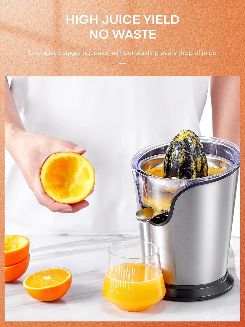 FOHERE Orange Juicer Squeezer Electric Citrus Juicer with Two Interchangeable Cones Suitable for orange, lemon and Grapefruit, Brushed Stainless Steel - Image 3